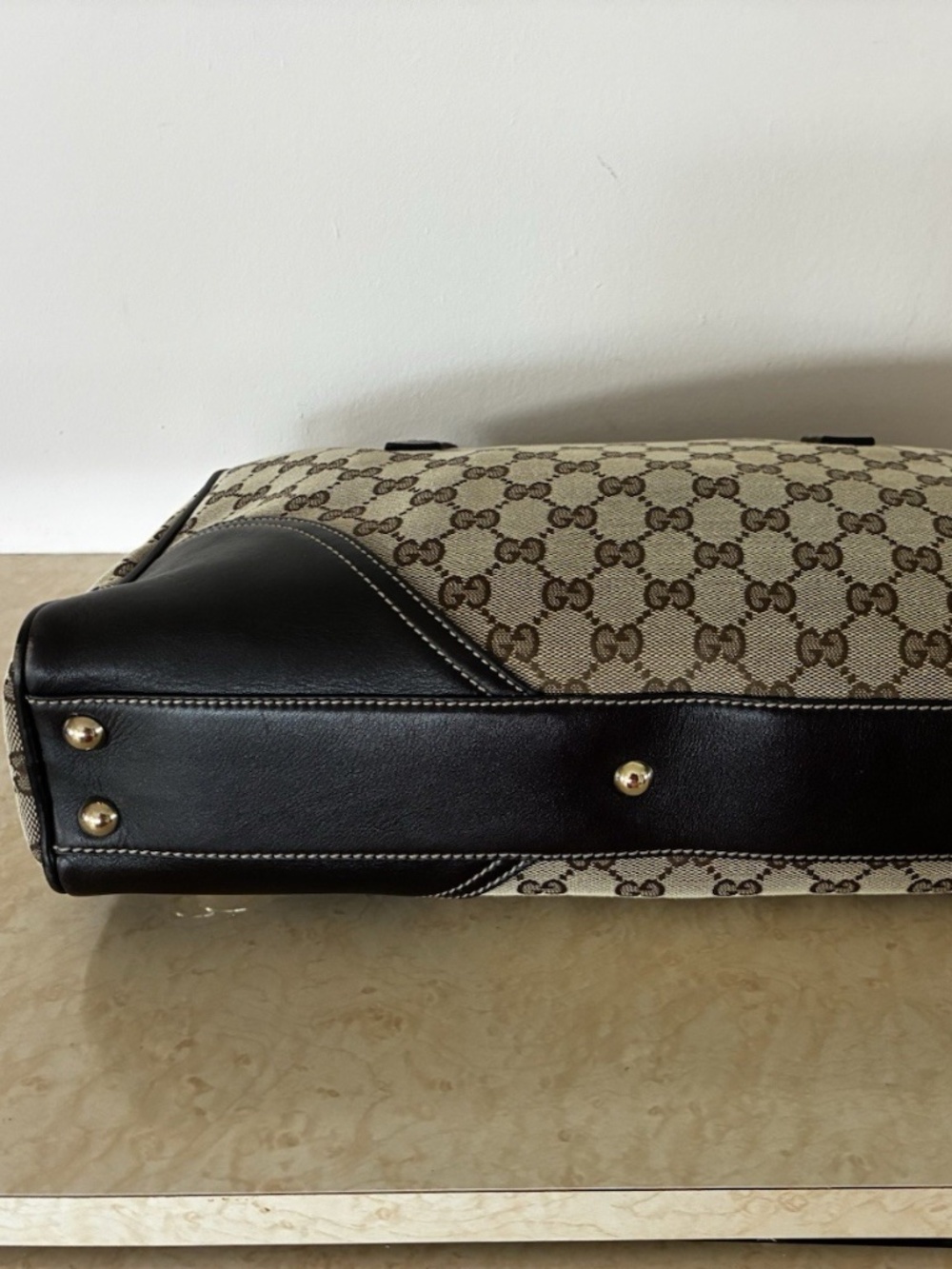 Gucci Britt Boston Bag GG Monogram Canvas Brown Leather & Dust Bag -Like New - Picture 3 of 16